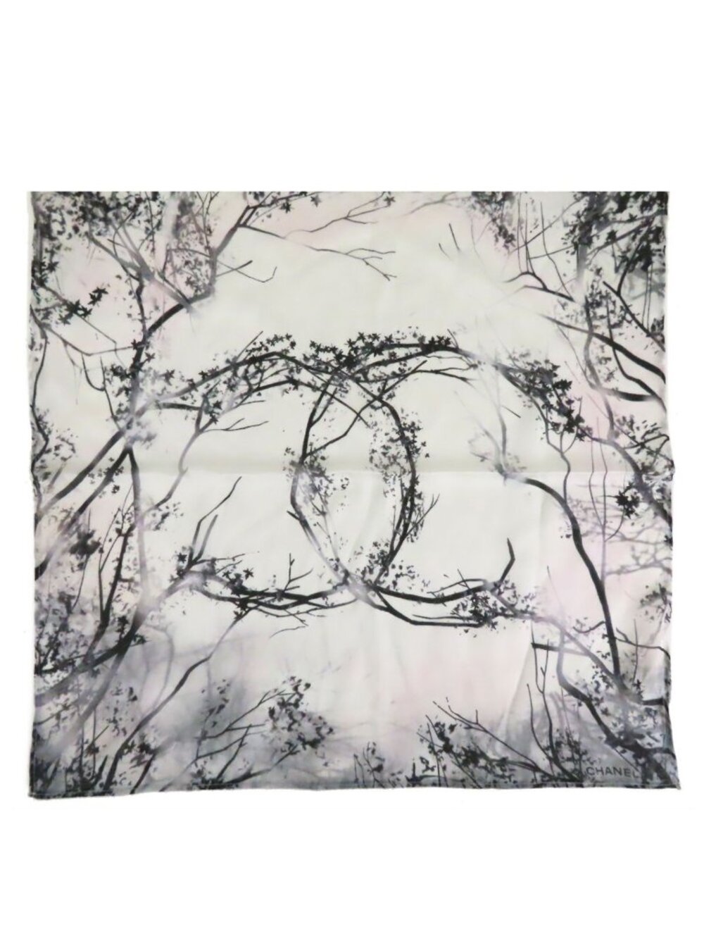 Chanel Silk Scarf Black White